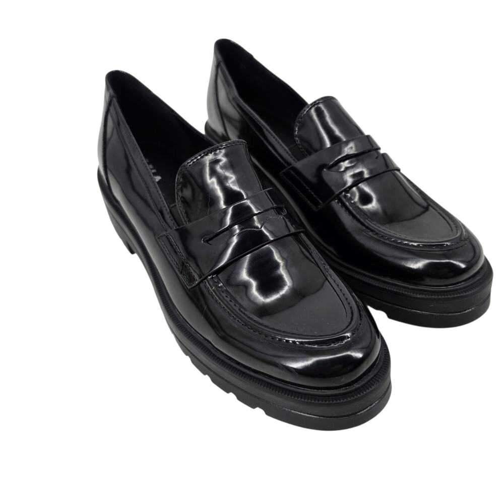 NWOT MIA Black Faux Patent Leather Yoani Platform Lug Sole Penny Loafers Size 9
